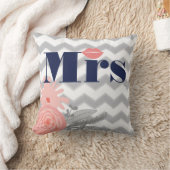 花嫁リップネイビーコーラルグレージグザグジグザグフローラ クッション (ブランケット)