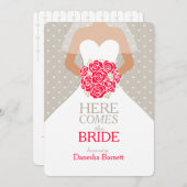 花嫁レッドブーケのグラフィックブライダルシャワー招待状 招待状 (正面/裏面)