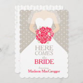 花嫁レッドブーケグラフィックブライダルシャワー招待状 招待状 (正面/裏面)