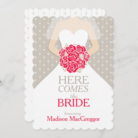 花嫁レッドブーケグラフィックブライダルシャワー招待状 招待状 (正面/裏面)