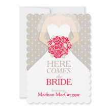 花嫁レッドブーケグラフィックブライダルシャワー招待状