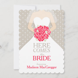 花嫁レッドブーケグラフィックブライダルシャワー招待状 招待状