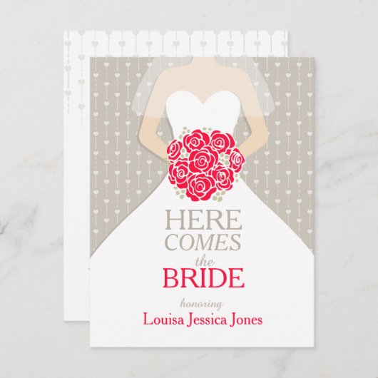 花嫁レッドローゼブーケブライダルシャワー招待状 招待状 (正面/裏面)