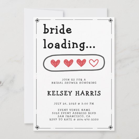 花嫁ローディングハートブライダルシャワー 招待状 (正面)