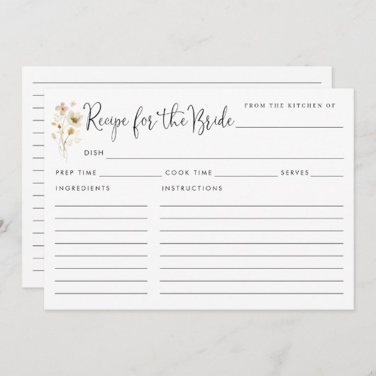 花嫁ワイルドフラワーのシックなレシピフローラカード 招待状 (正面/裏面)