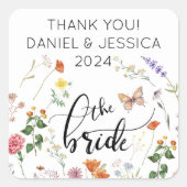 花嫁ワイルドフラワーヴィンテージウェディングステッカー スクエアシール (正面)