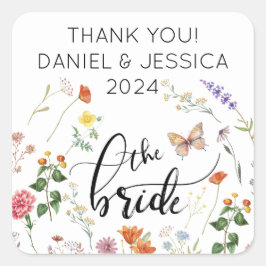 花嫁ワイルドフラワーヴィンテージウェディングステッカー スクエアシール
