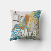 花嫁ヴィンテージティール(緑がかった色)ダマスクピーコックバードケージつる植物 クッション (裏面)