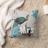 花嫁ヴィンテージティール（緑がかった色）ダマスクピーコックバードケージつる植物 クッション (ブランケット)