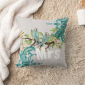 花嫁ヴィンテージティール(緑がかった色)バーズダマスク&イエロー開花 クッション (ブランケット)