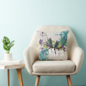 花嫁ヴィンテージティール（緑がかった色）バードバードケージ&パープル開花 クッション (椅子)