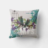 花嫁ヴィンテージティール（緑がかった色）バードバードケージ&パープル開花 クッション (裏面)