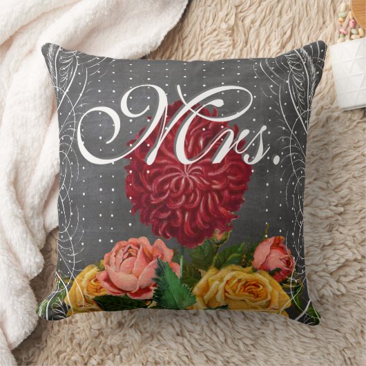 花嫁ヴィンテージフローラレッドヘイルームバラ クッション (ブランケット)