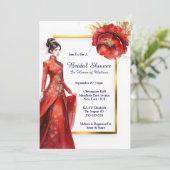 花嫁中国の園の花アジアの赤金ゴールド 招待状 (スタンド正面)