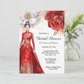 花嫁中国の金ゴールド赤い花ガーデンブライダル 招待状 (スタンド正面)