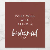 花嫁介添人としてのテラコッタのペア ワインラベル (シングルラベル)