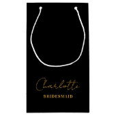 花嫁介添人 |ミニマルなスクリプトブラック金ゴールド スモールペーパーバッグ (裏面)