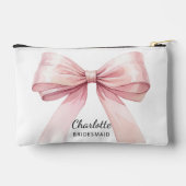 花嫁付きピンクの弓エレガント名 アクセサリーポーチ (裏面)