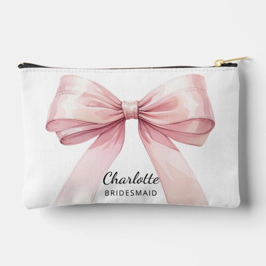 花嫁付きピンクの弓エレガント名 アクセサリーポーチ (裏面)