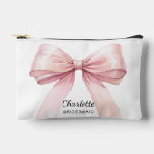花嫁付きピンクの弓エレガント名 アクセサリーポーチ (正面)