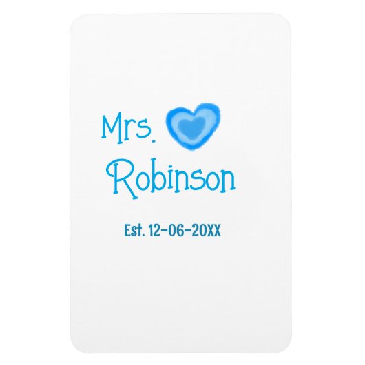 花嫁候補のミセス ○○様 日付 青いハートの水彩画 マグネット (縦)