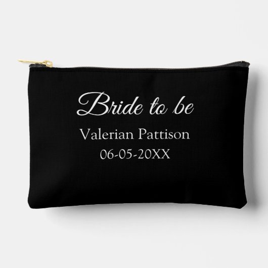 花嫁候補の名前と日付の黒と白の結婚前パーティーの招待状 アクセサリーポーチ (正面)