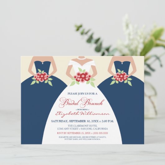 花嫁及び新婦付添人の花嫁のブランチの招待(海軍) 招待状 (スタンド正面)