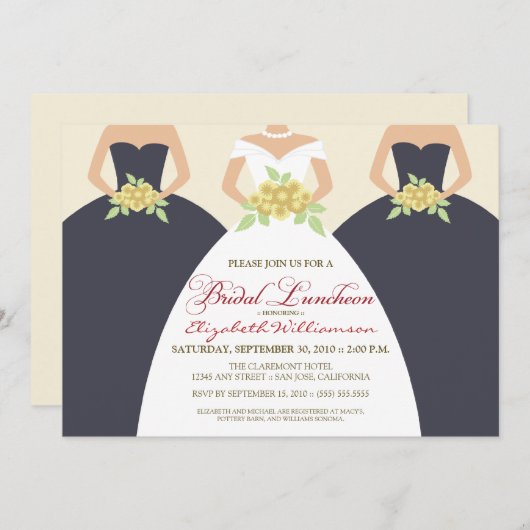 花嫁及び新婦付添人の花嫁の昼食会の招待(灰色) 招待状 (正面/裏面)