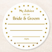 花嫁及び新郎のための2セントを結婚する金ゴールドホイル ラウンドペーパーコースター (正面)