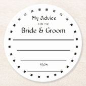 花嫁及び新郎のための2セントを結婚する黒いホイル ラウンドペーパーコースター (正面)