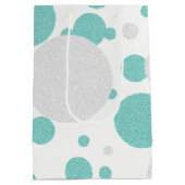 花嫁及びCOのティール(緑がかった色)の青い水玉模様の好意のバッグ ミディアムペーパーバッグ (裏面)