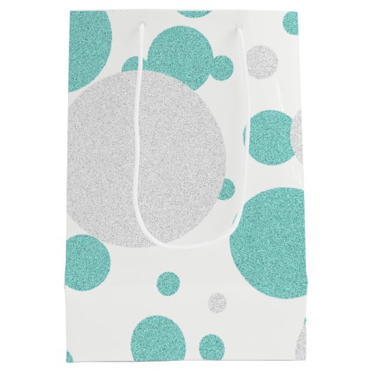 花嫁及びCOのティール（緑がかった色）の青い水玉模様の好意のバッグ ミディアムペーパーバッグ (裏面)