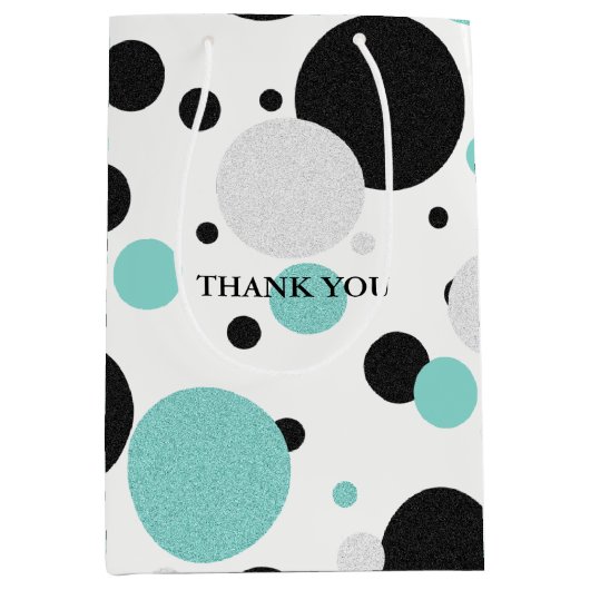 花嫁及びCOの水玉模様のウェディングシャワーのパーティー ミディアムペーパーバッグ (正面)