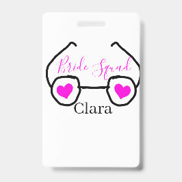 花嫁団のピンクとブラックの眼鏡 ハートのウェディングプランナー バッジ