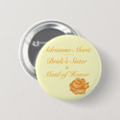 "花嫁姉妹またはメイド・オブ・オーナー(花嫁付き添い人)"の-モモのバラの開花 缶バッジ (正面&裏面)