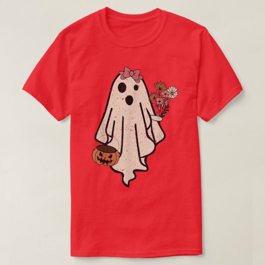 花嫁幽霊面白いハロウィーンブブーカボキンズフラワー Tシャツ (デザイン正面)