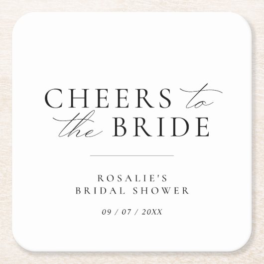 花嫁応援 |スクリプトエレガントブライダルシャワー スクエアペーパーコースター (正面)