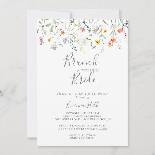 花嫁数々のシャワー付きカラーフローラブランチ 招待状 (正面)