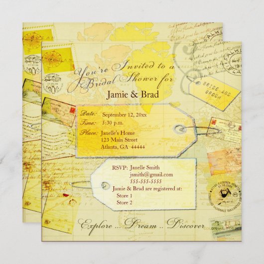 花嫁旅行シャワーのテーマ 招待状 (正面/裏面)