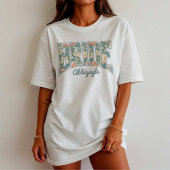 花嫁様スカイラインブルーレトロフラワー Tシャツ