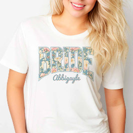 花嫁様スカイラインブルーレトロフラワー Tシャツ