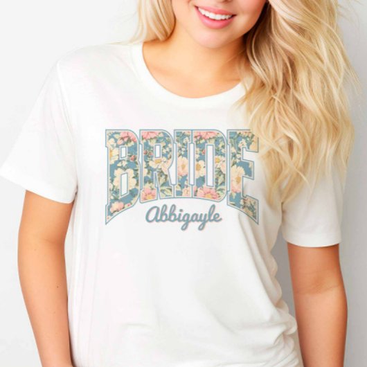 花嫁様スカイラインブルーレトロフラワー Tシャツ