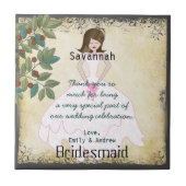 花嫁渦巻形の付き有難う木でガウンを着て タイル (正面)