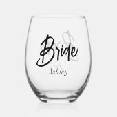 花嫁白黒結婚スクリプト ステムなしワイングラス (裏面)