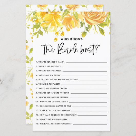 花嫁素朴のゲームを知っている黄色の最高のフローラ (正面/裏面)