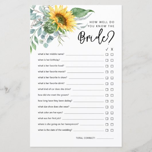 花嫁素朴のシャワーゲームをどれだけ知っているか (正面)