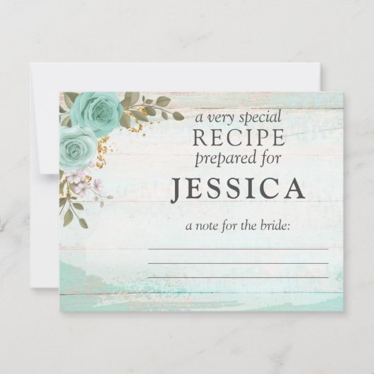 花嫁素朴用木材ターコイズフローラレシピカード 招待状 (正面)