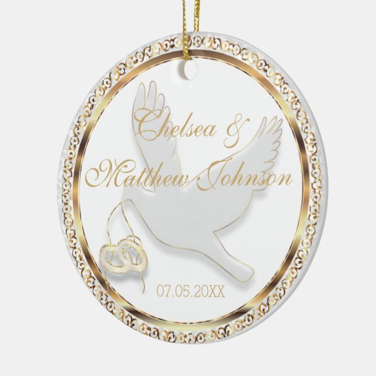 花嫁結婚と花婿の形見のための鳩 セラミックオーナメント (左)