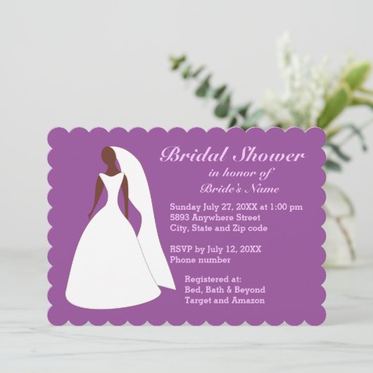 花嫁結婚の着物パープルブライダルシャワー招待 招待状 (スタンド正面)