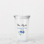 花嫁結婚の青い花かわいらしフローラ アクリルタンブラー (正面)